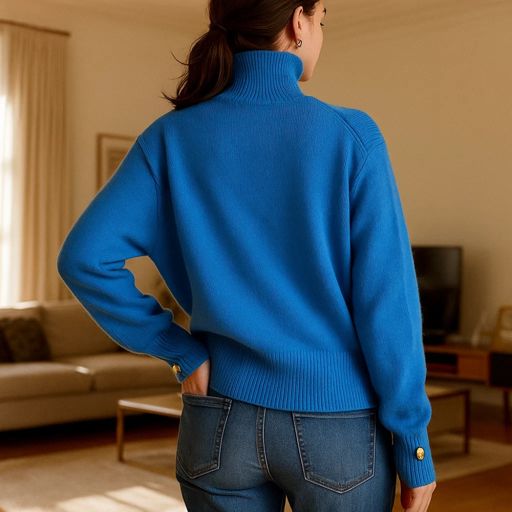 Dames Trui met Knopen – Effen Beige, Ronde Hals, Casual Knitwear voor Herfst en Winter