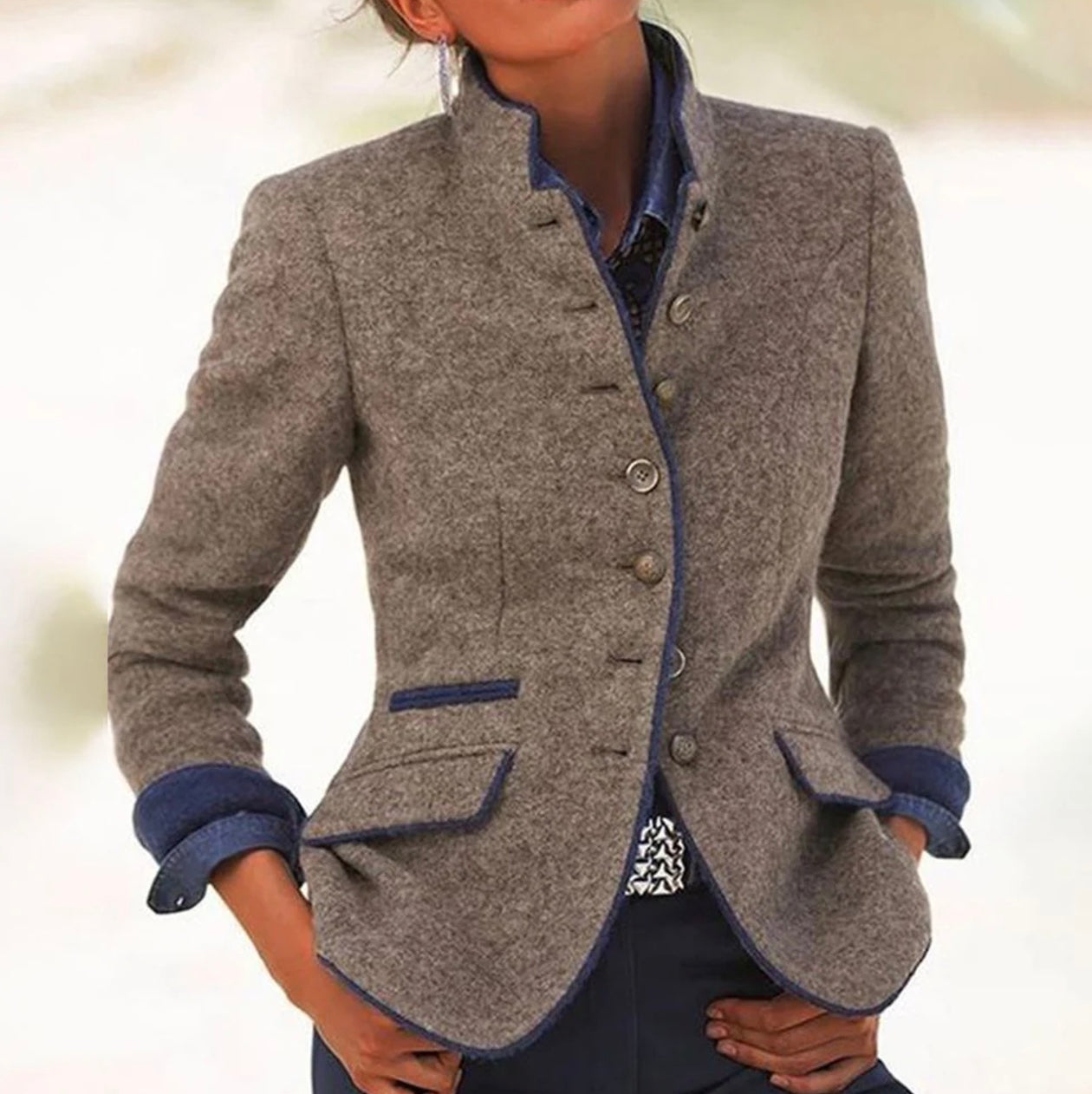 Elegante effen blazer met lange mouwen