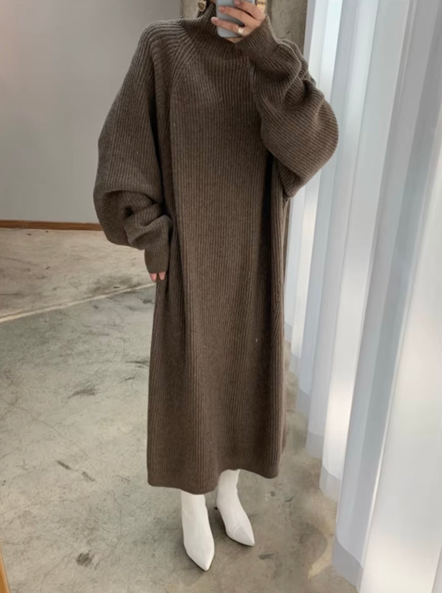 Crystal - Chique Gebreide Vintage Maxi Jurk met Lange Mouwen