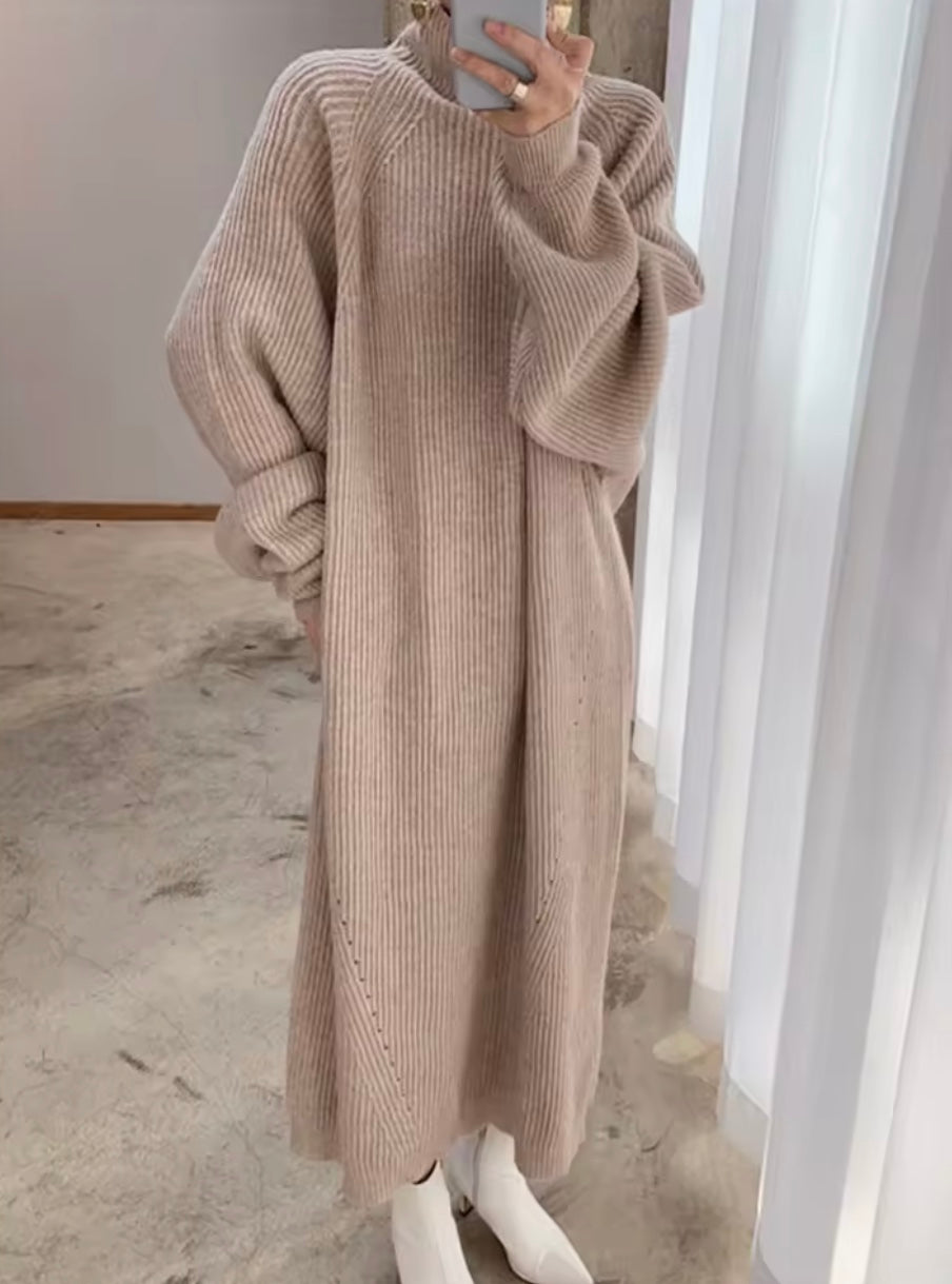 Crystal - Chique Gebreide Vintage Maxi Jurk met Lange Mouwen