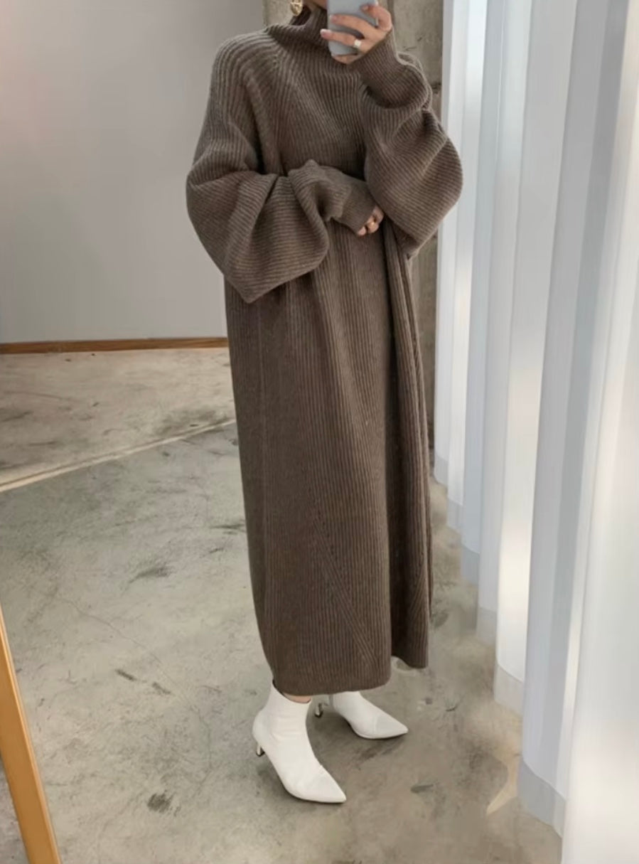 Crystal - Chique Gebreide Vintage Maxi Jurk met Lange Mouwen