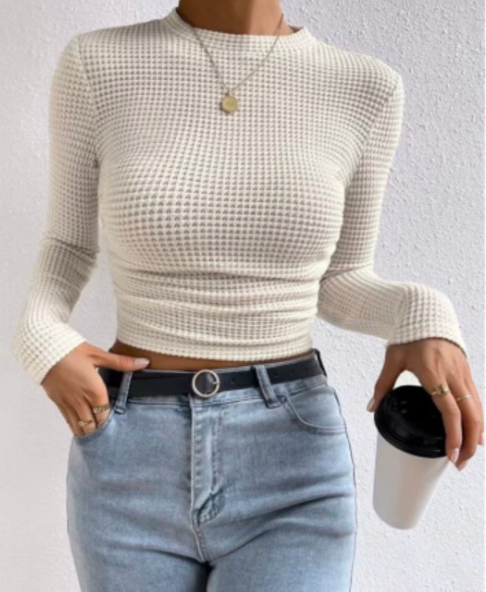 Elegante Top | Dames Top met Gedrapeerde Kraag en Lange Mouwen
