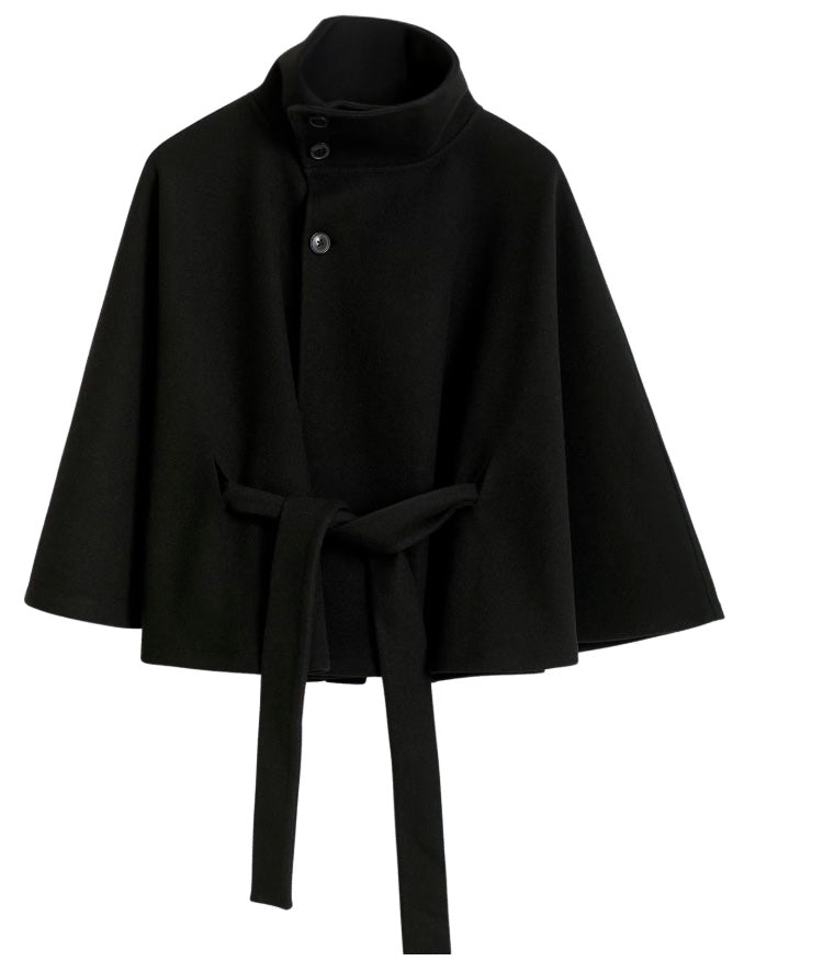 Clara Cape Capejas | Dames jas met cape-mouwen, hoge kraag en ceintuur