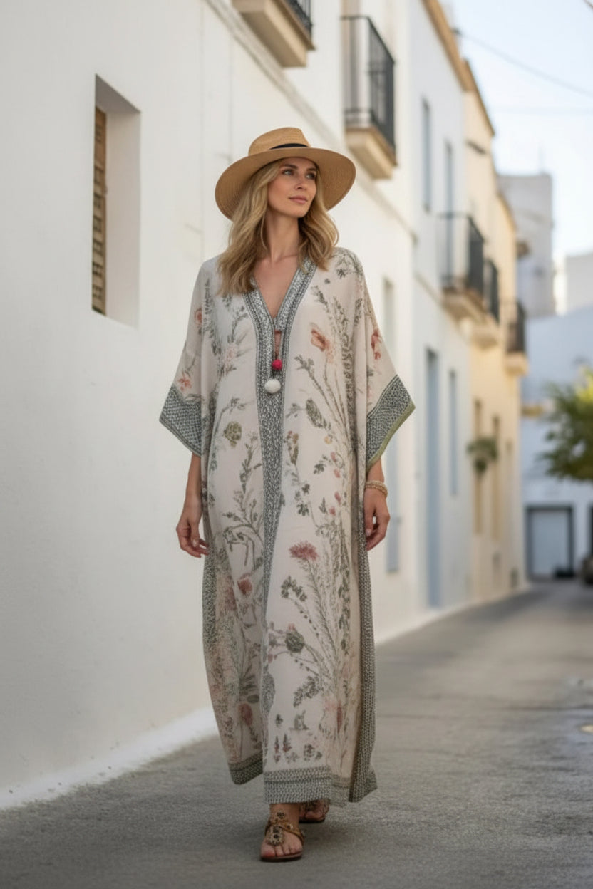 Dames A-lijn Kaftan – Met V-hals, Geschikt voor Zomer en Casual Gebruik