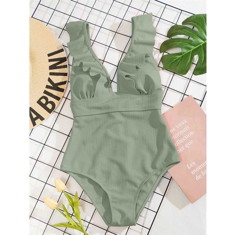 Elisa | Elegant V-Hals Badpak met Ruffle Details – Stijlvol & Flatterend