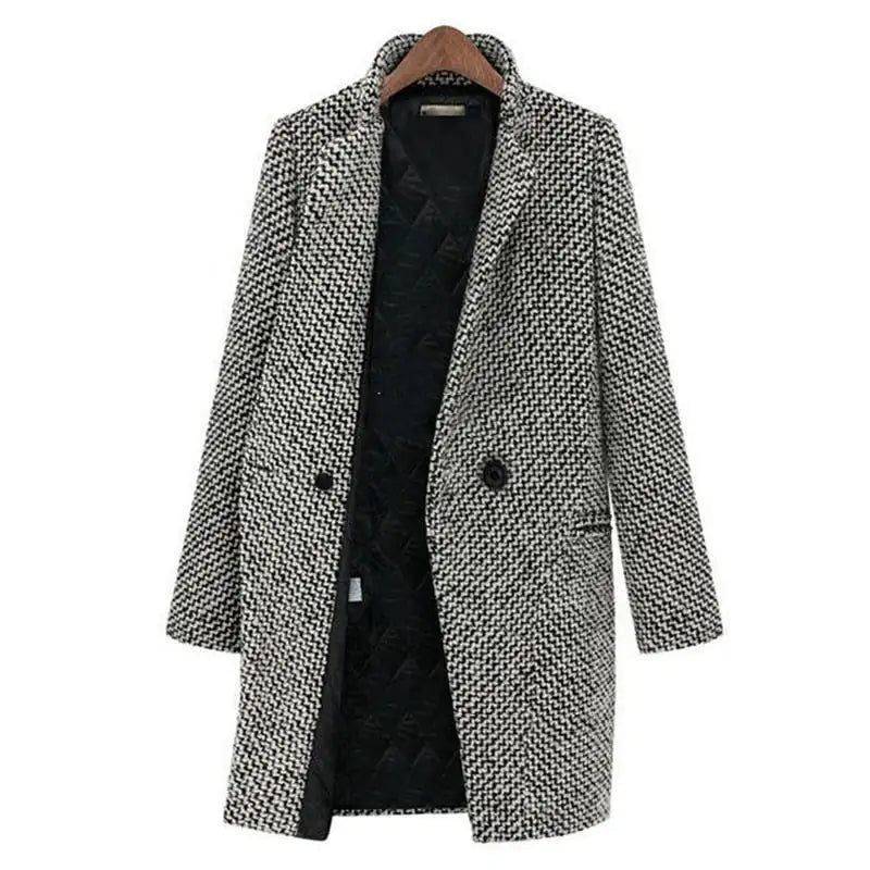 Dames Tijdloze Wolmix Jas – Lange Fit, Zwart, Perfect voor Herfst en Winter