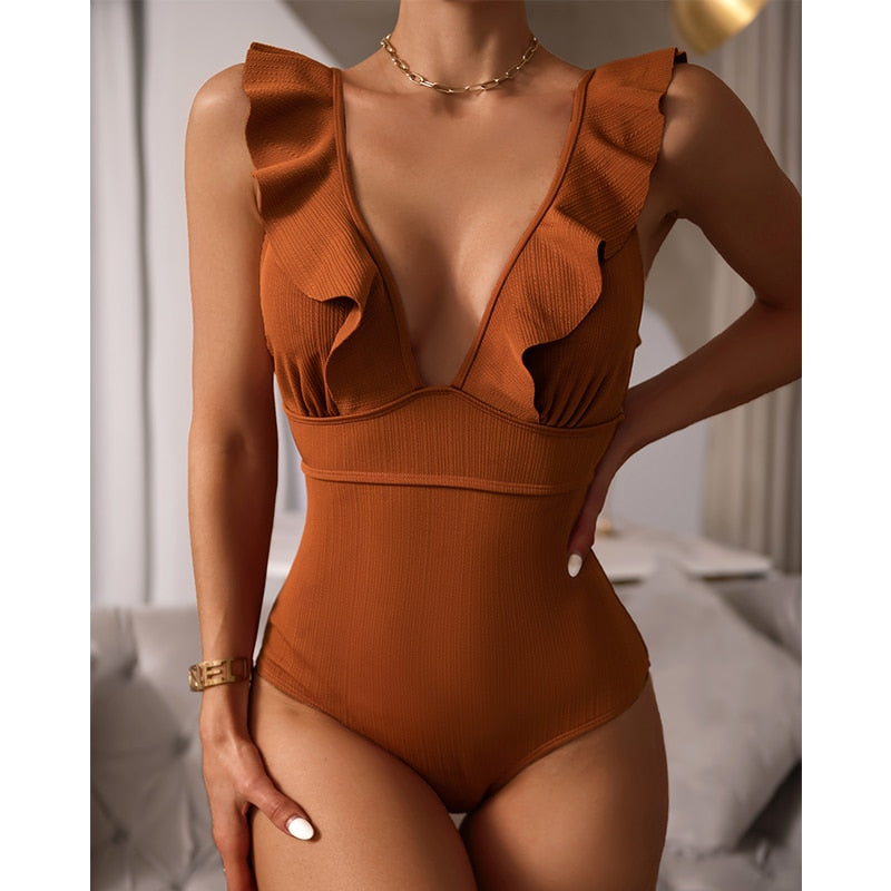Elisa | Elegant V-Hals Badpak met Ruffle Details – Stijlvol & Flatterend