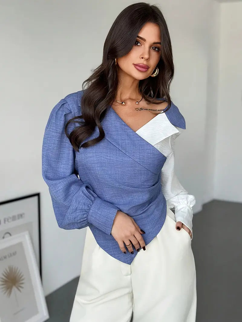 Hella – Trendy asymmetrische blouse met lange mouwen