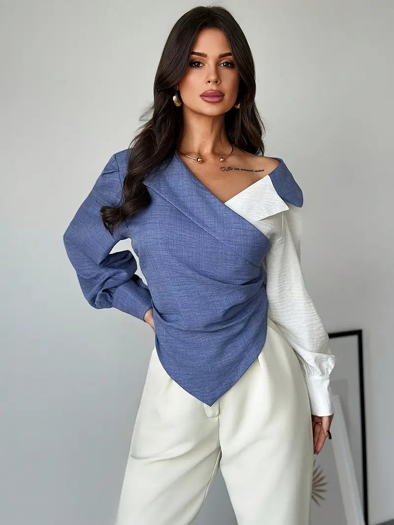 Hella – Trendy asymmetrische blouse met lange mouwen