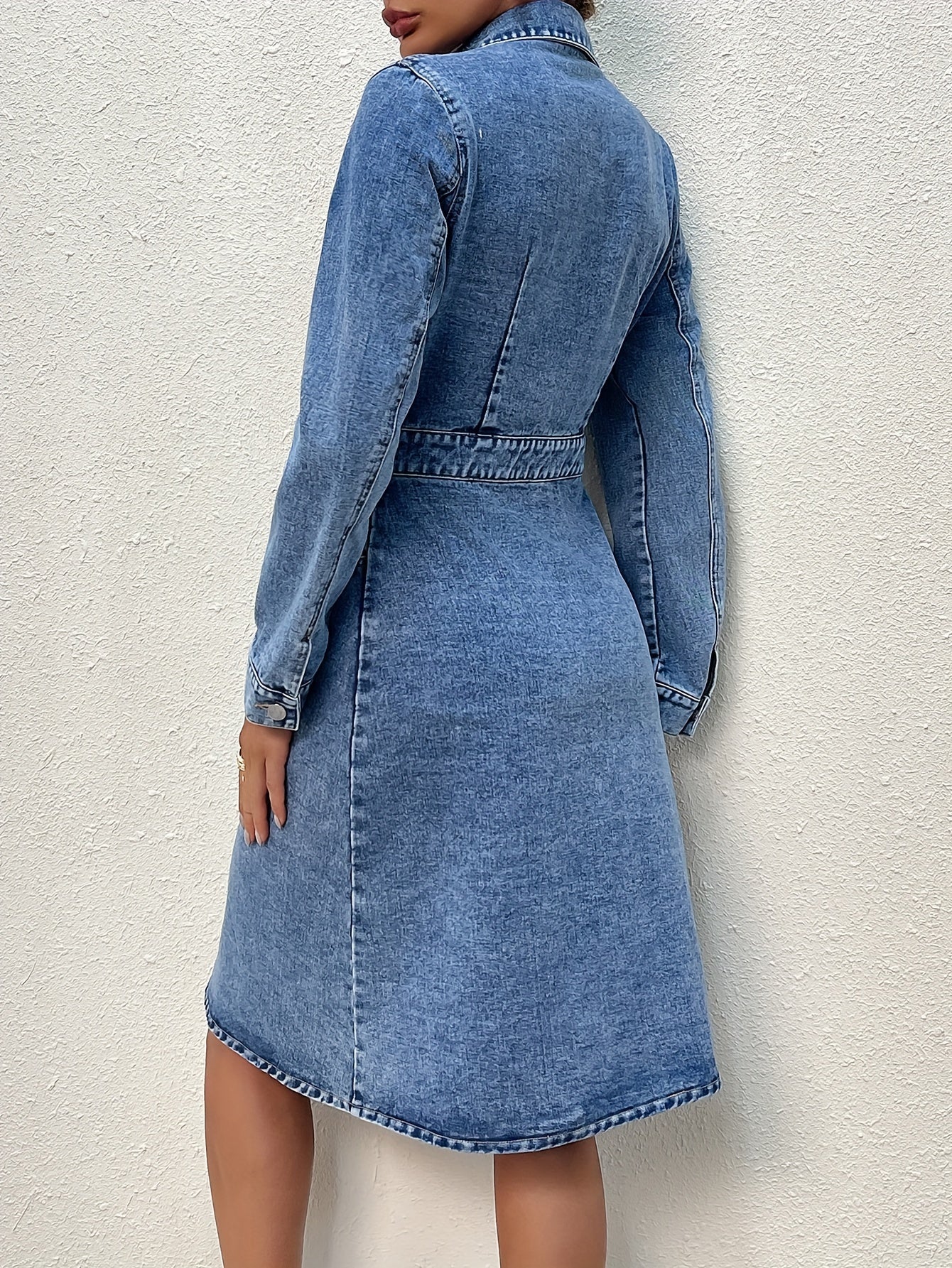 Karin | Stijlvolle Denim Midi-Jurk met Lange Mouwen en Knopen