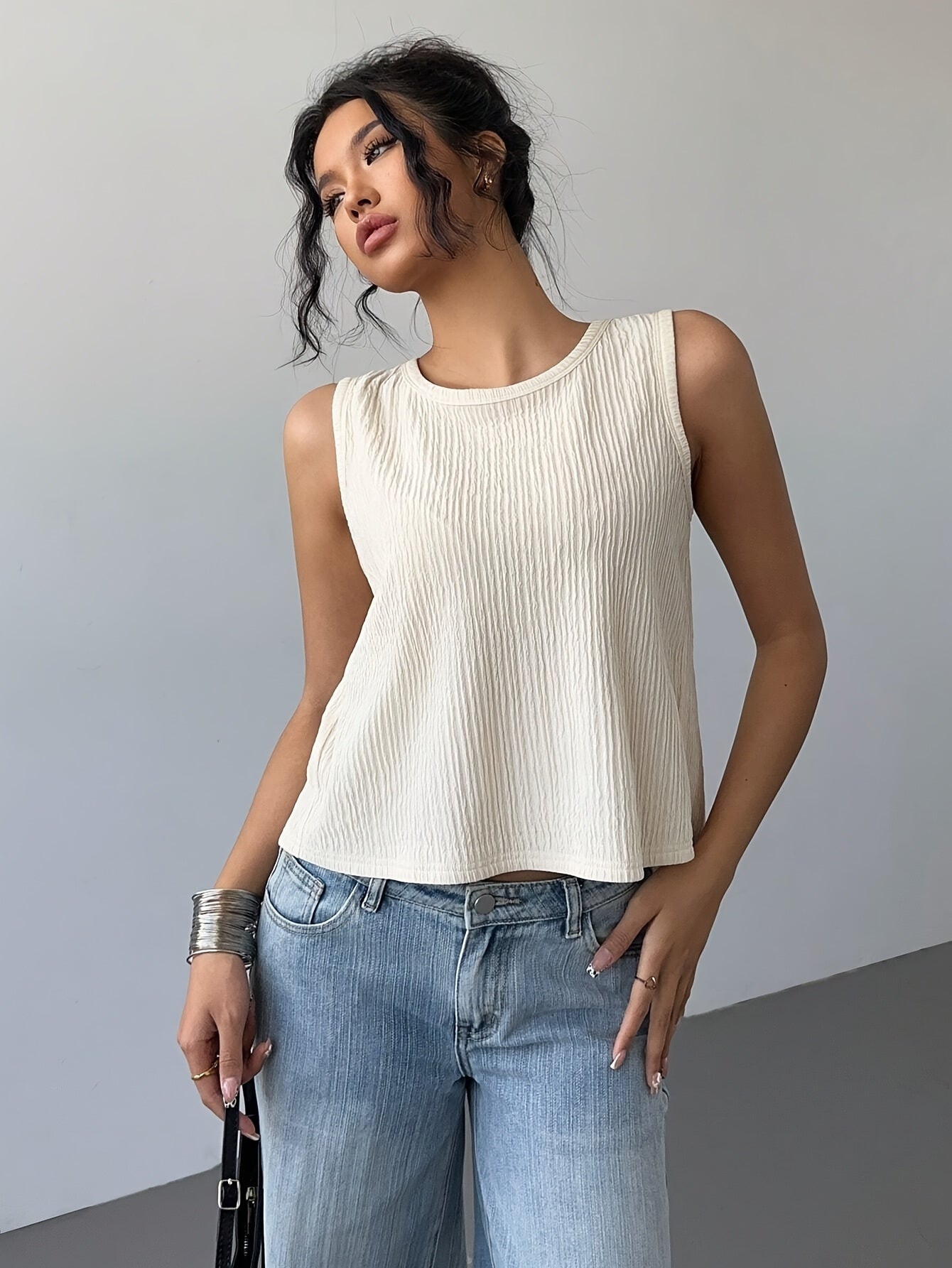 Elegante Top met Strikdetails en Geribde Textuur