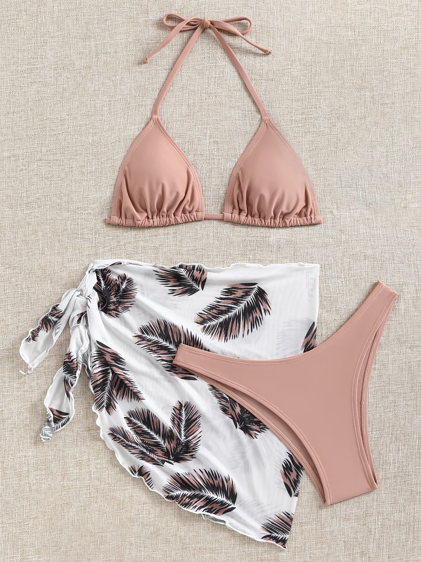 Elegante Halter Nek Bikini Set met Mesh Cover-up Rok