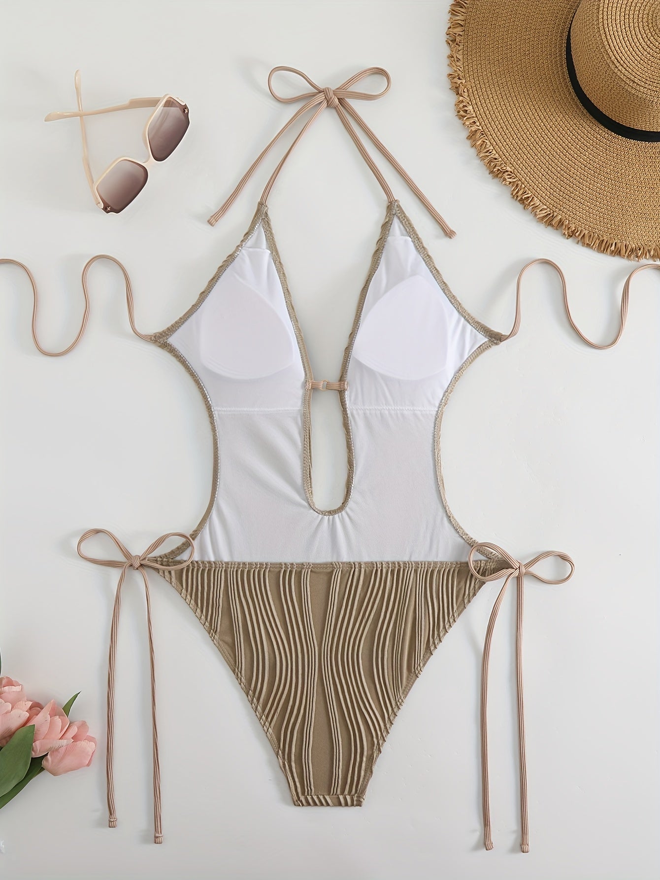 Sexy Eendelig Badpak Met Strikken | Stijlvolle Gestructureerde Strandkleding