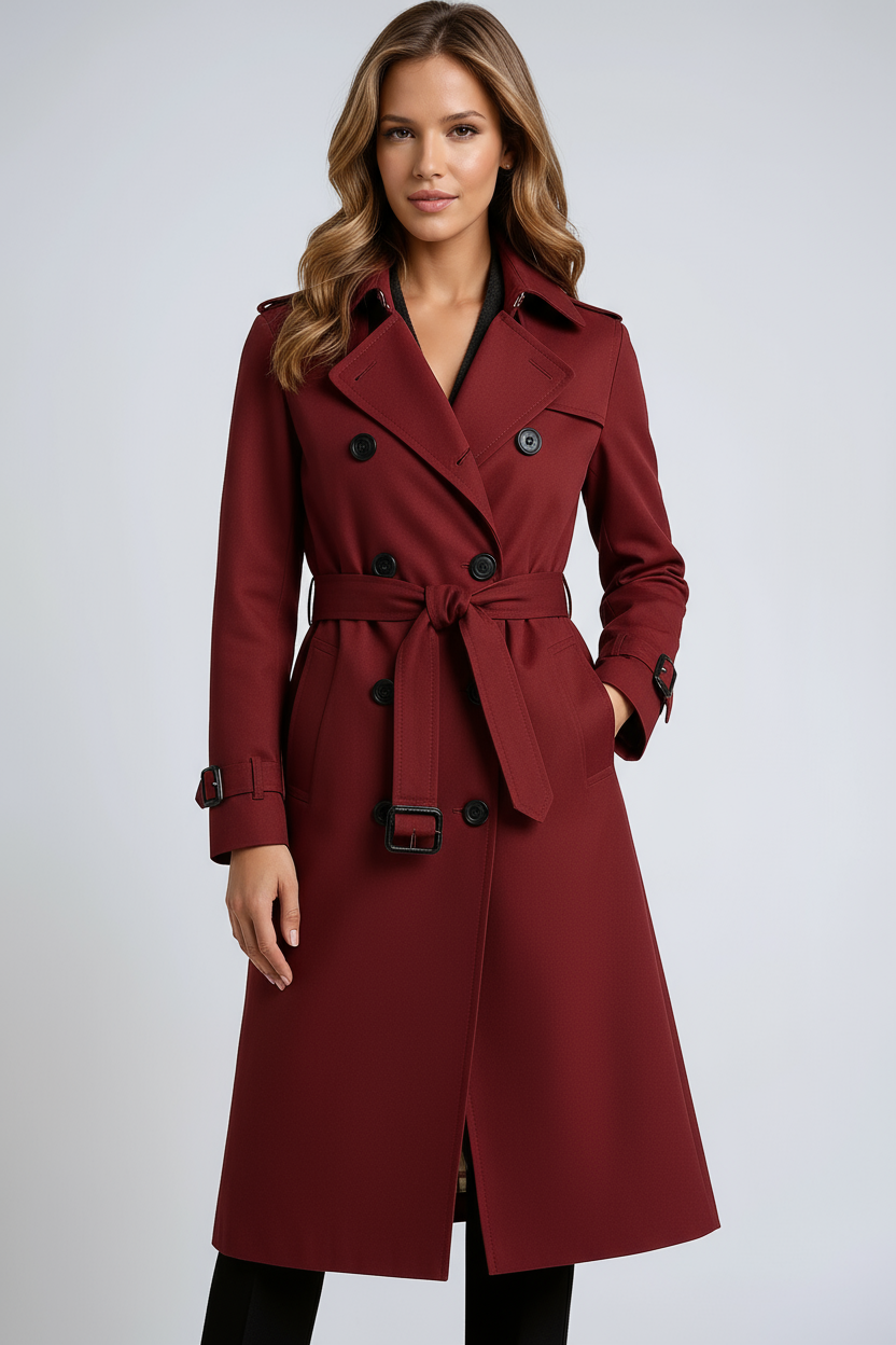 Dames Dubbelrijige Trenchcoat – Met Riem en Dubbele Knoopsluiting, Tussenjas voor Lente en Herfst