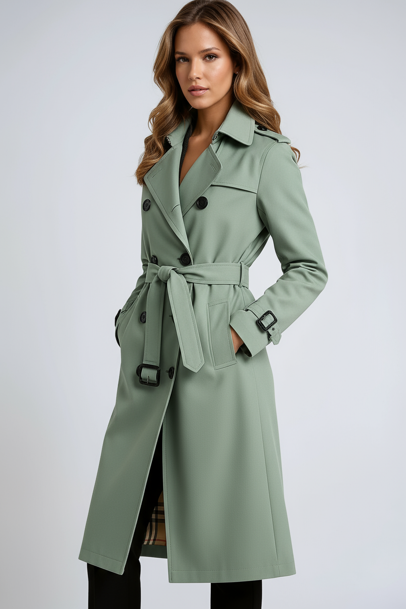 Dames Dubbelrijige Trenchcoat – Met Riem en Dubbele Knoopsluiting, Tussenjas voor Lente en Herfst