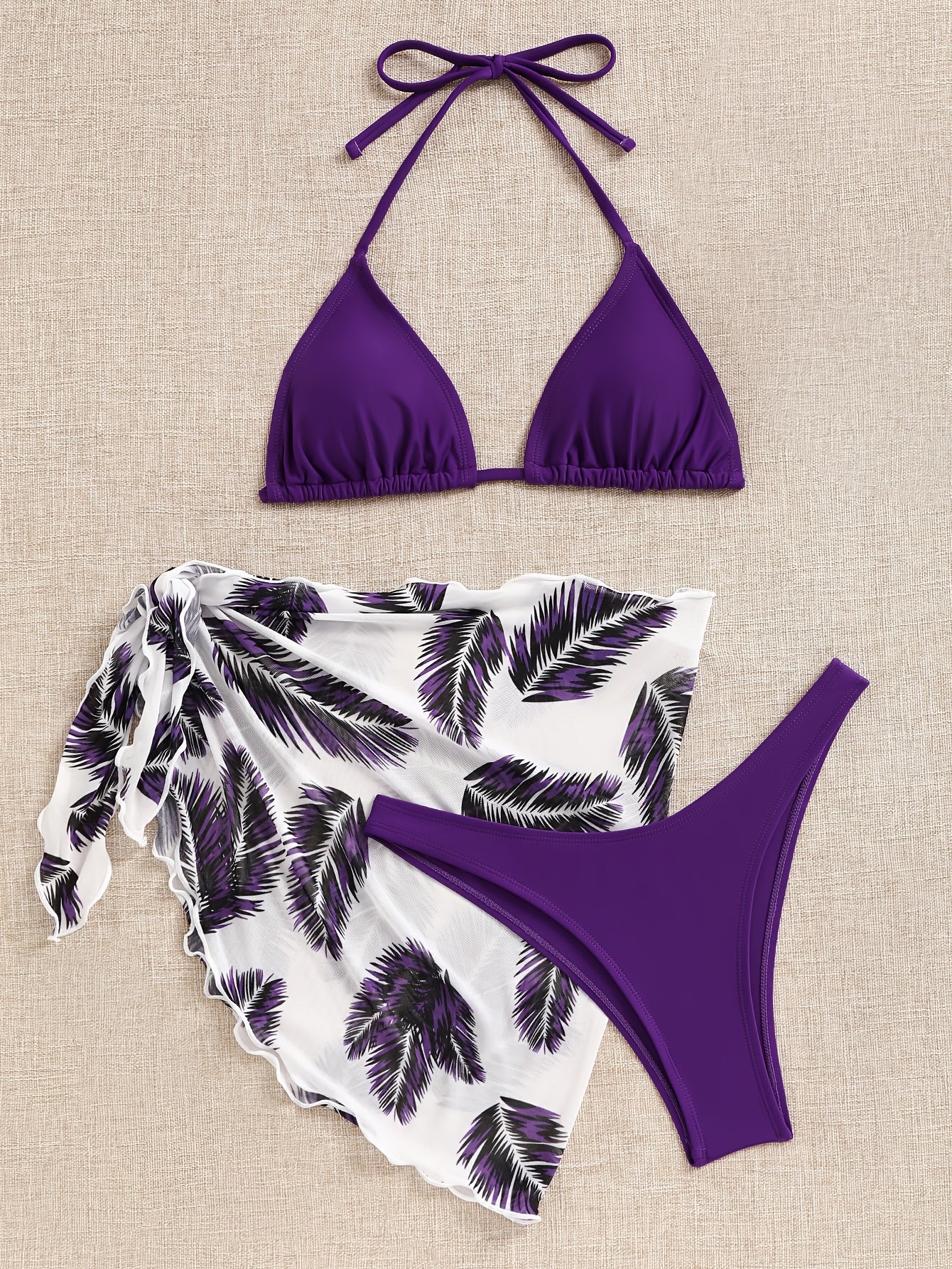 Paarse Bikini Set met Sarong voor de Zomer