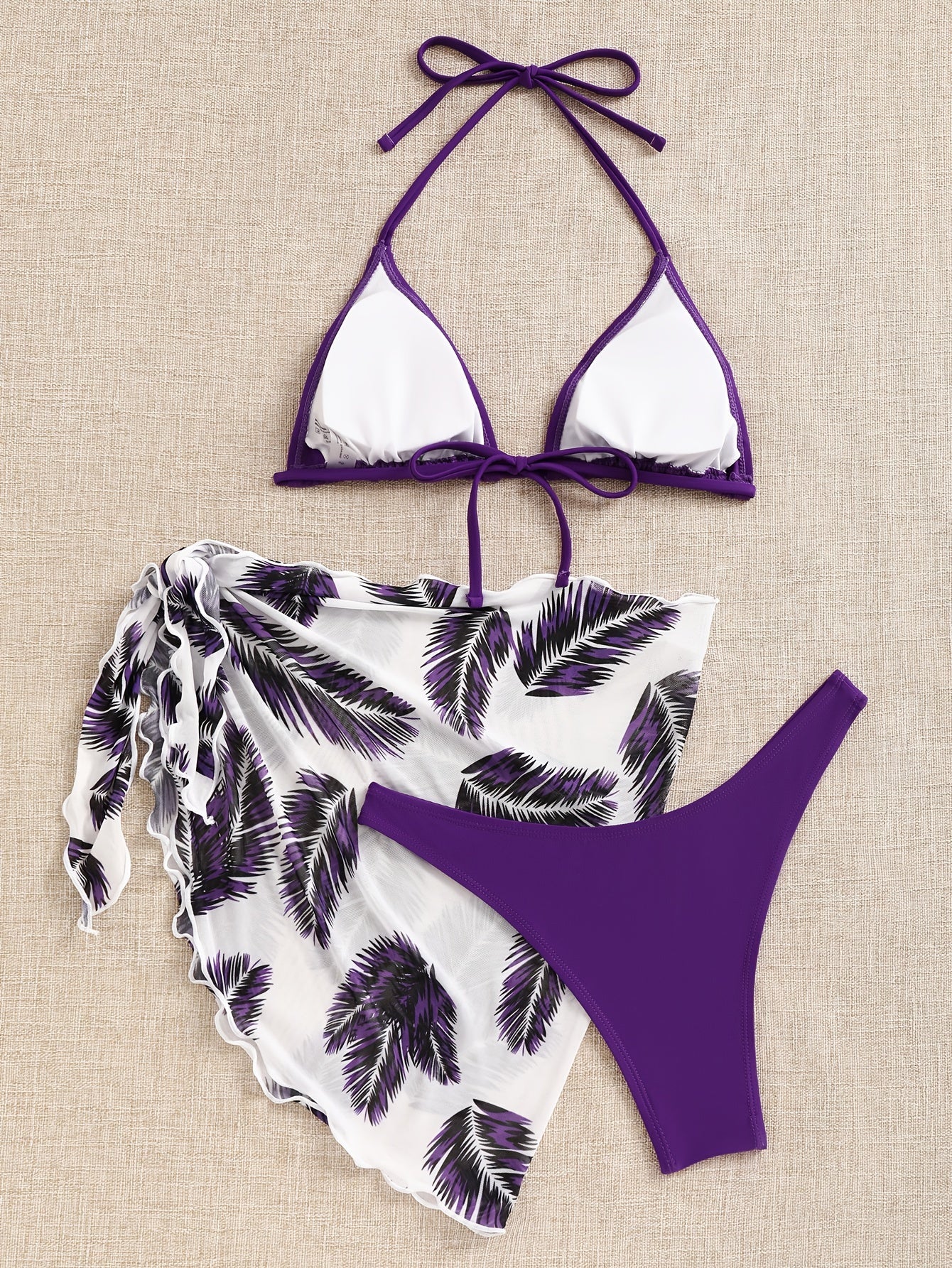 Paarse Bikini Set met Sarong voor de Zomer