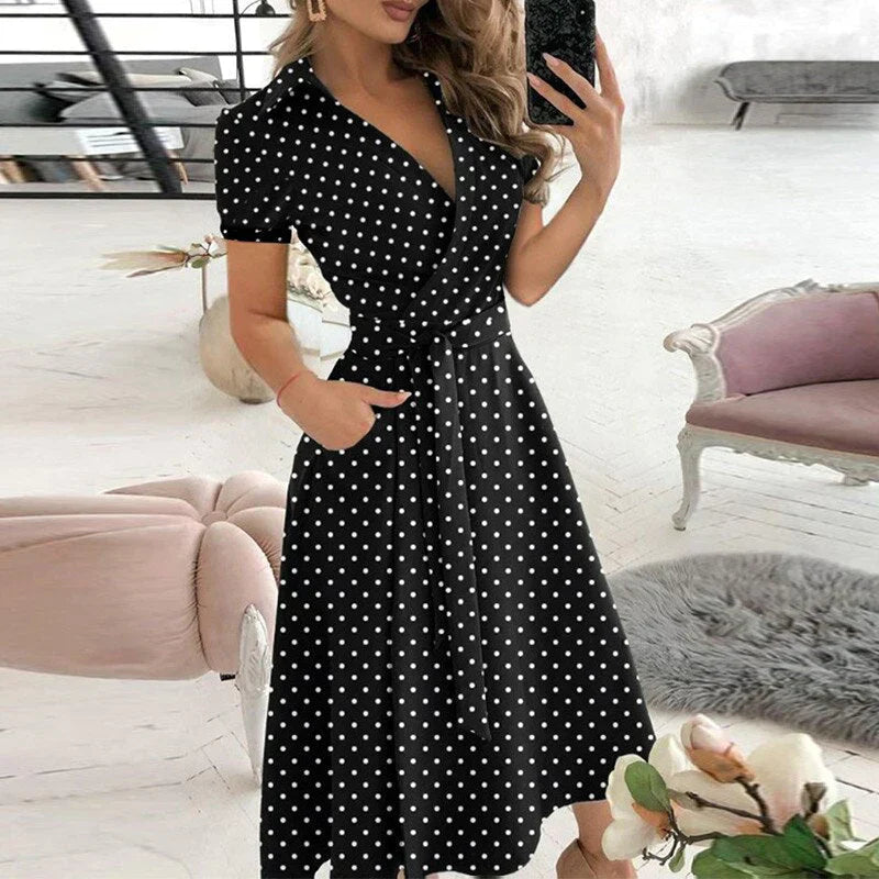Lange Wikkeljurk voor Dames met Bindceintuur | Elegante Pasvorm voor Casual & Formele Gelegenheden