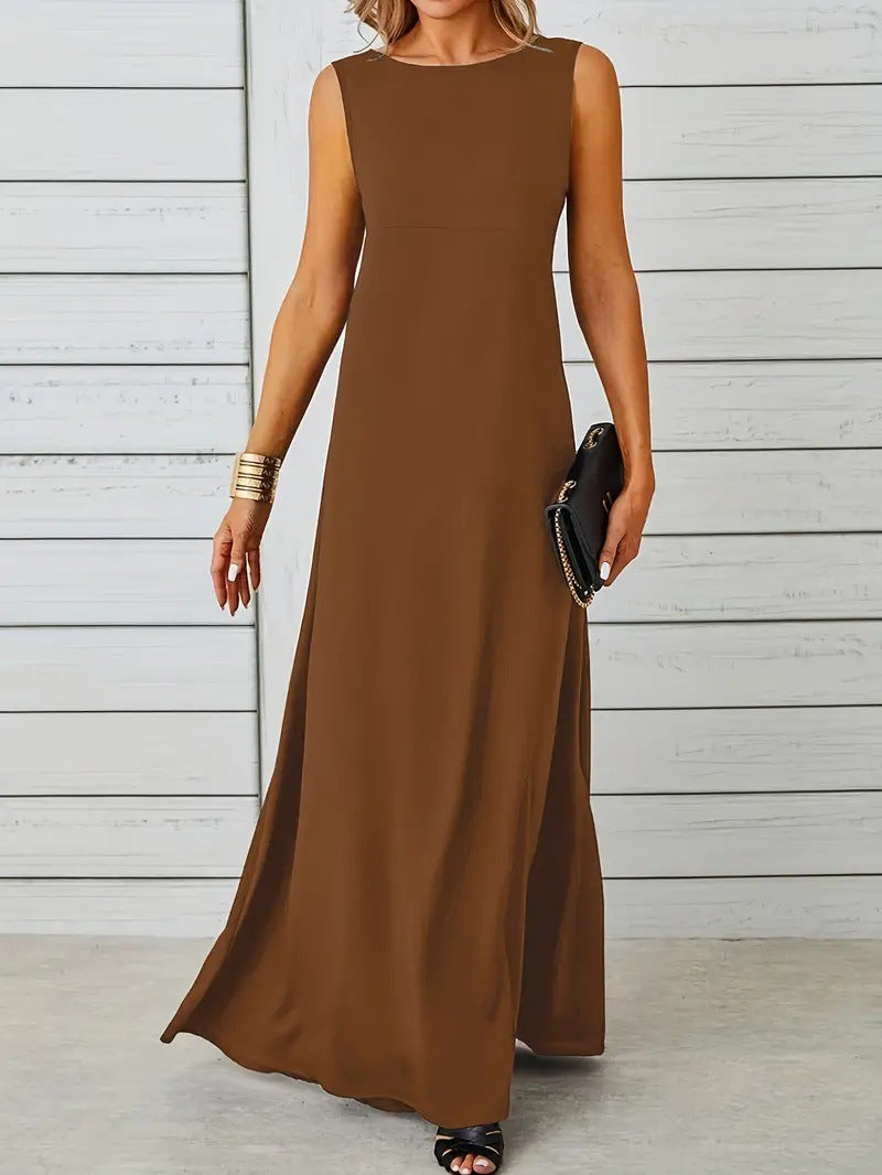 Nanda | Dames Mouwloze Jurk – Halflang – Relaxte Pasvorm – Luxe Ademend Materiaal