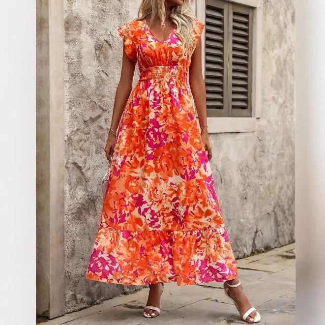 Emile | Dames Maxi Jurk – Mouwloos – Bloemenprint – V-Hals – Luchtige Pasvorm