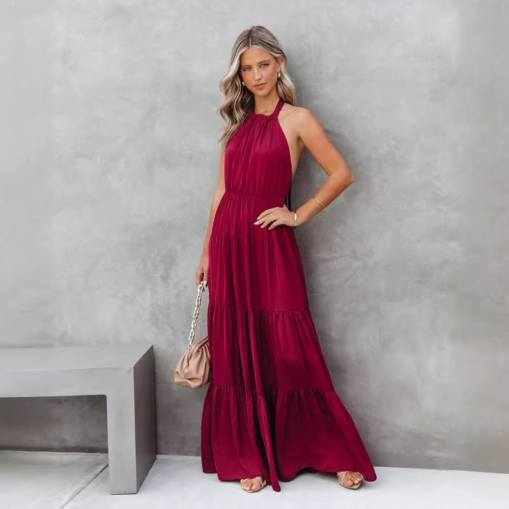Claudia | Dames Halterjurk – Maxi Lengte, Gelaagde Rok, Ademend Materiaal