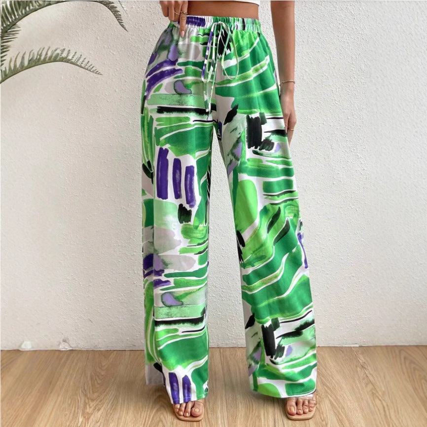 Eelma | Dames Broek – Wijde Pijpen, Hoge Taille, Abstracte Print, Ademend Materiaal