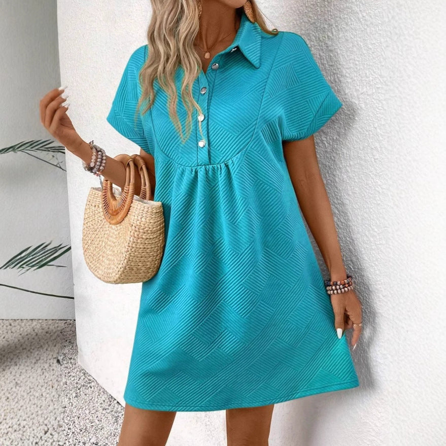Elsemieke | Dames Polojurk – Relaxed Fit, Korte Vleermuismouw, Empire Taille, Textuurstof