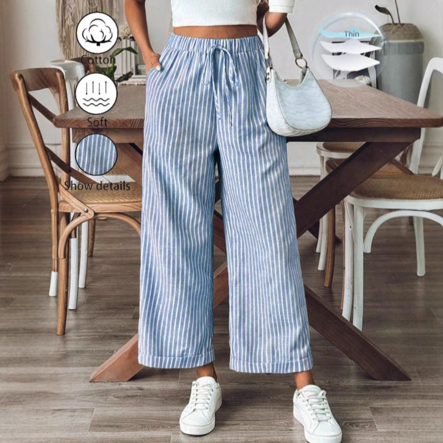 Elisheba | Dames Broek – Wijde Pijpen, Ademend Materiaal, Gestreept Ontwerp, Casual Pasvorm