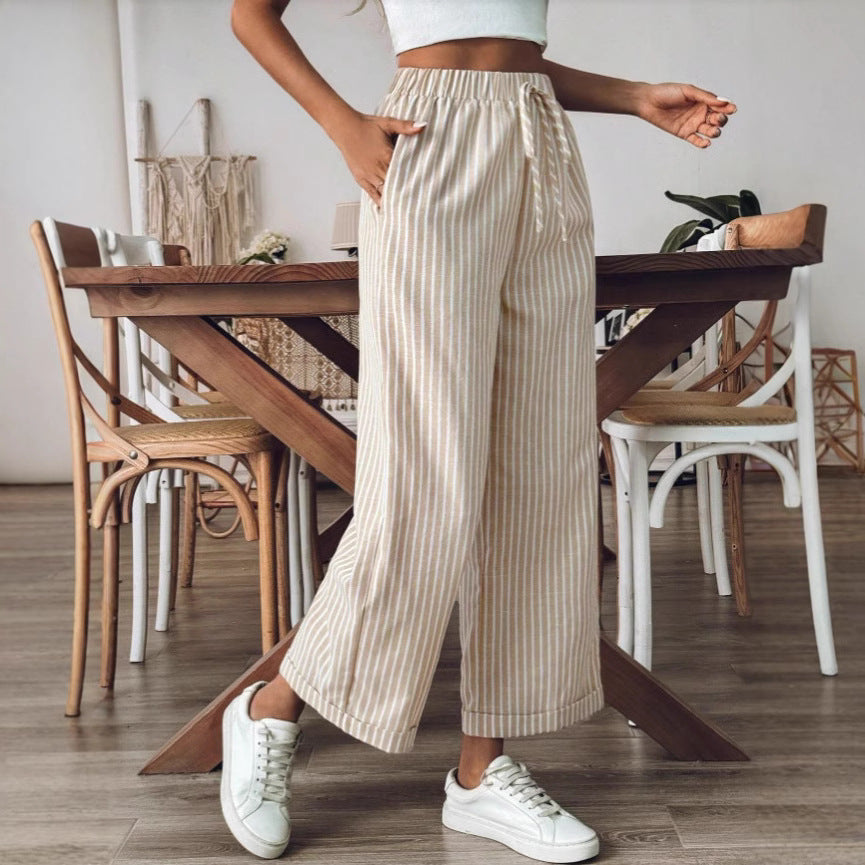 Elisheba | Dames Broek – Wijde Pijpen, Ademend Materiaal, Gestreept Ontwerp, Casual Pasvorm