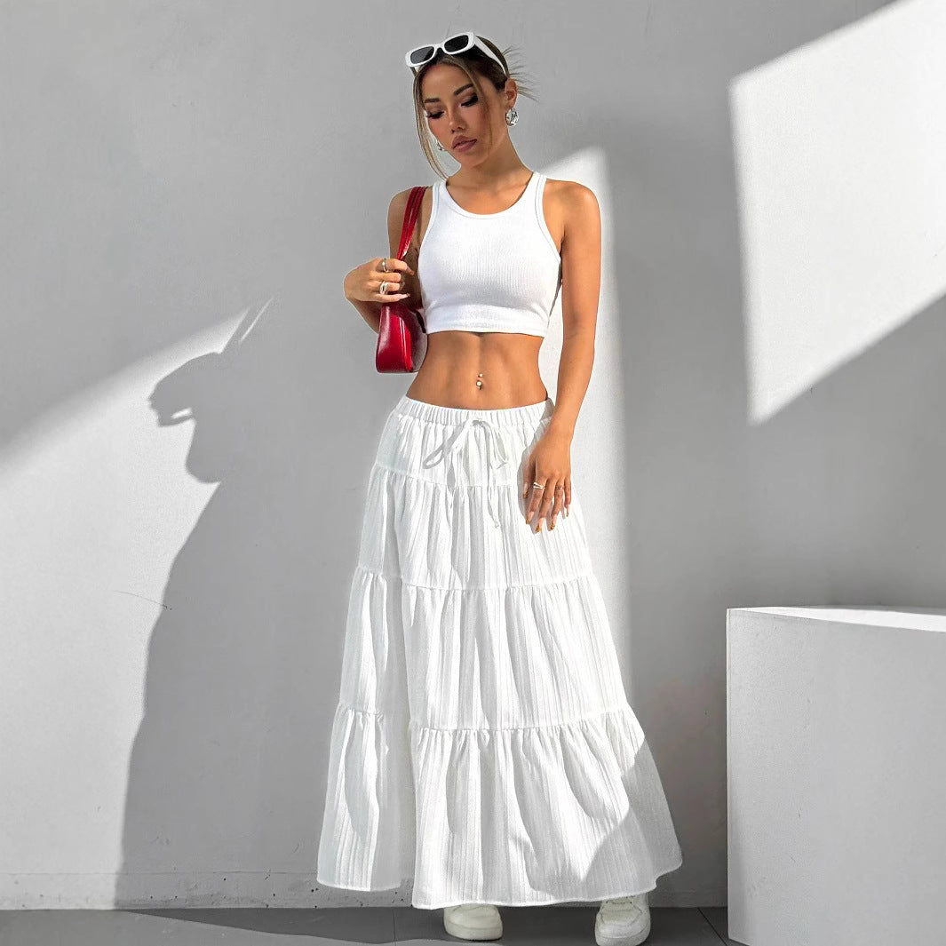 Brechje | Dames Maxi Rok – A-lijn Pasvorm, Gelaagde Ruffles, Trekkoord Taille
