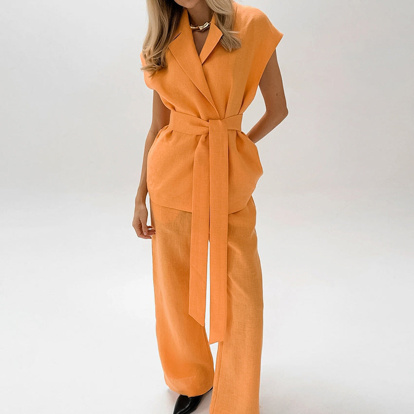 Malou | Dames Set – Mouwloze Top en Wijde Broek – Relaxte Pasvorm – Taille Ceintuur – Ademende Stof