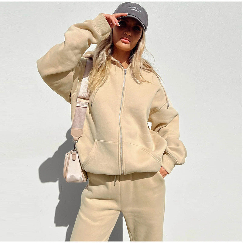 Dames sportpak fleece set | Hoodie met rits en joggingbroek in relaxed fit