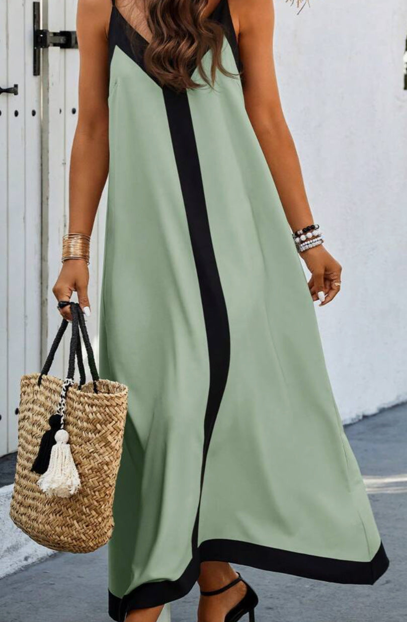 Lamberta | Dames midi jurk – Relaxed fit met V-hals en verstelbare bandjes van luxe ademende stof