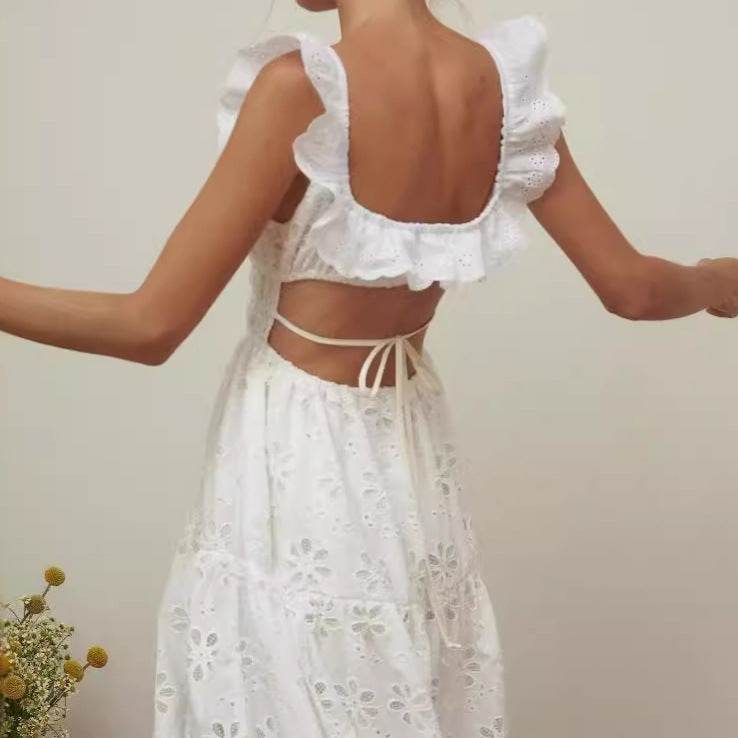 Rika | Dames Maxi Jurk – Ruches Bandjes, Vierkante Hals & Verleidelijke Split – Ademend Design