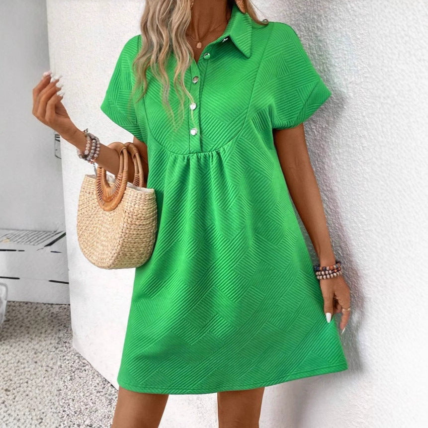 Elsemieke | Dames Polojurk – Relaxed Fit, Korte Vleermuismouw, Empire Taille, Textuurstof