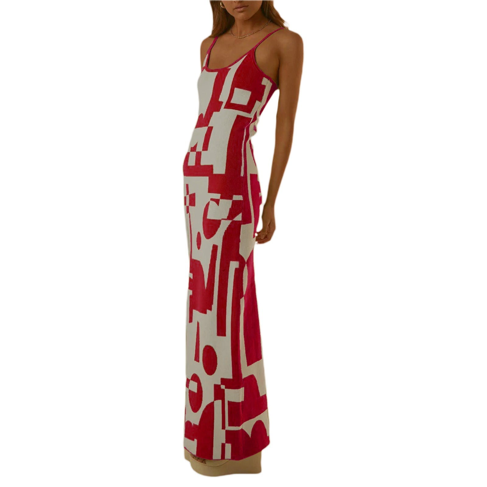 Beatrix | Dames Maxi Jurk – Bodycon Pasvorm, Spaghettibandjes, Abstracte Print