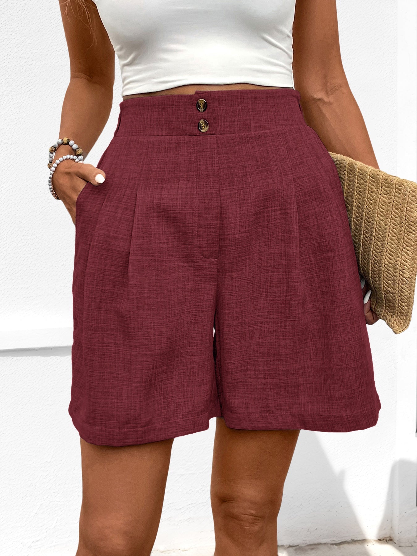 Arie | Dames Shorts – Hoge Taille, Wijde Pijp, Geplooid, Luchtige Stof