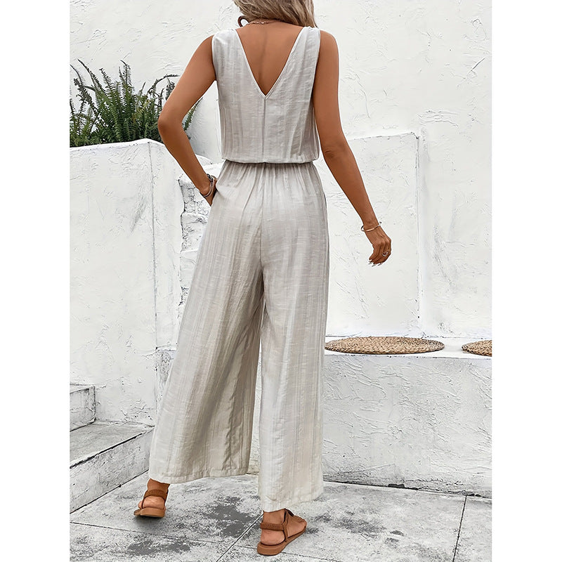 Casper | Dames Jumpsuit – Relaxte Pasvorm, Mouwloos, Wijde Pijp