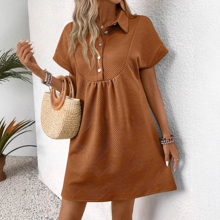 Elsemieke | Dames Polojurk – Relaxed Fit, Korte Vleermuismouw, Empire Taille, Textuurstof