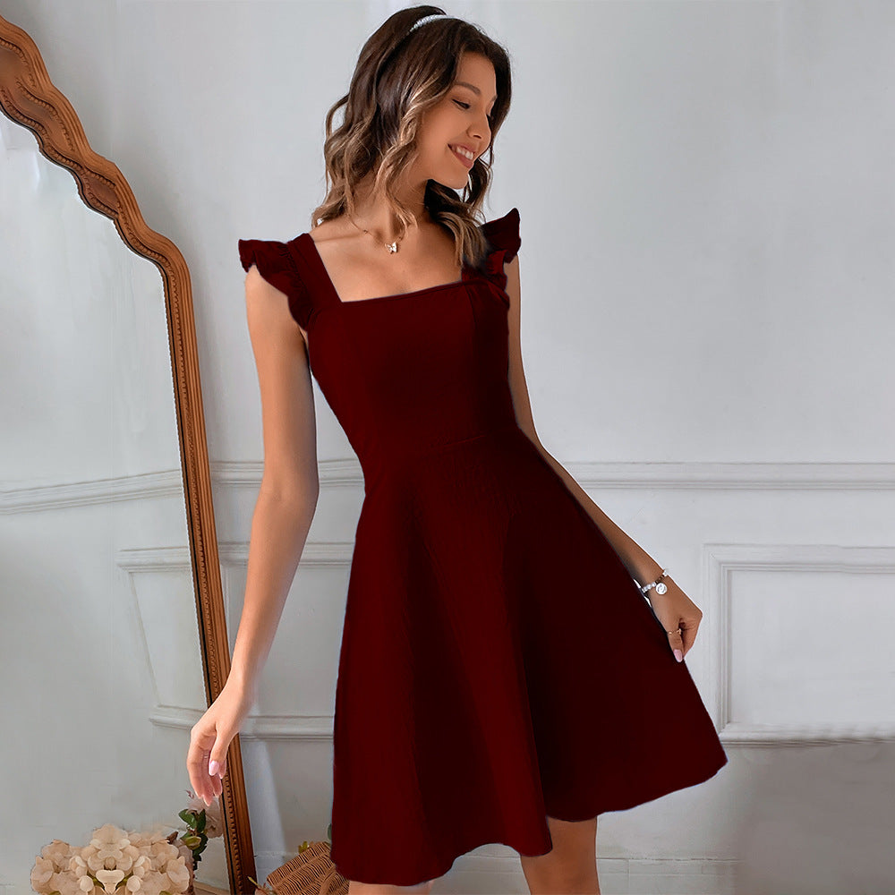 Debora | Dames Mini Jurk - Fit en Flare met Ruches Bandjes en Ademend Materiaal