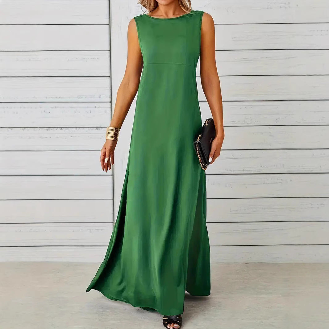 Nanda | Dames Mouwloze Jurk – Halflang – Relaxte Pasvorm – Luxe Ademend Materiaal