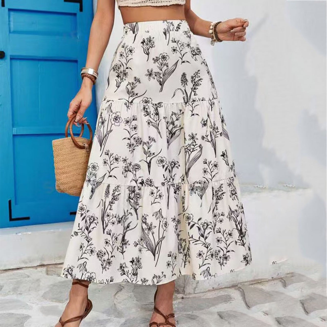 Femmy | Dames Midi Rok – Bloemenprint – Elastische Taille – Luchtige Laagjes