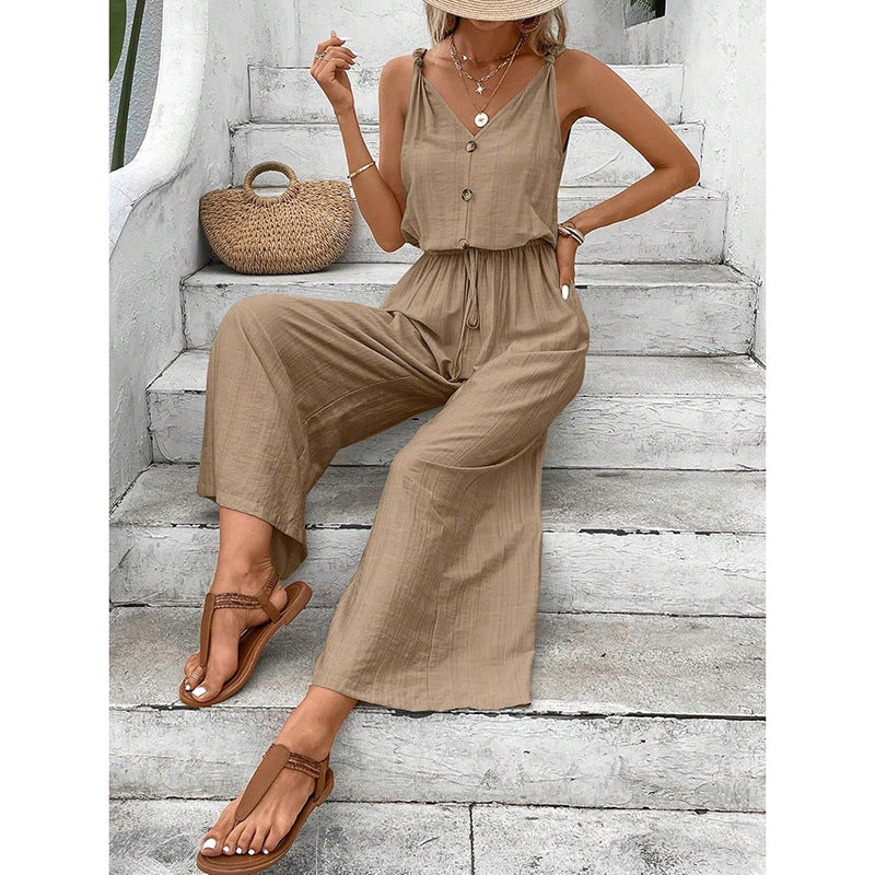 Casper | Dames Jumpsuit – Relaxte Pasvorm, Mouwloos, Wijde Pijp