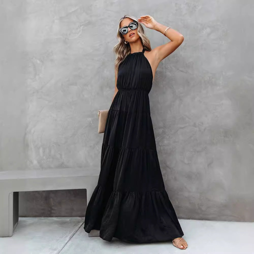 Claudia | Dames Halterjurk – Maxi Lengte, Gelaagde Rok, Ademend Materiaal