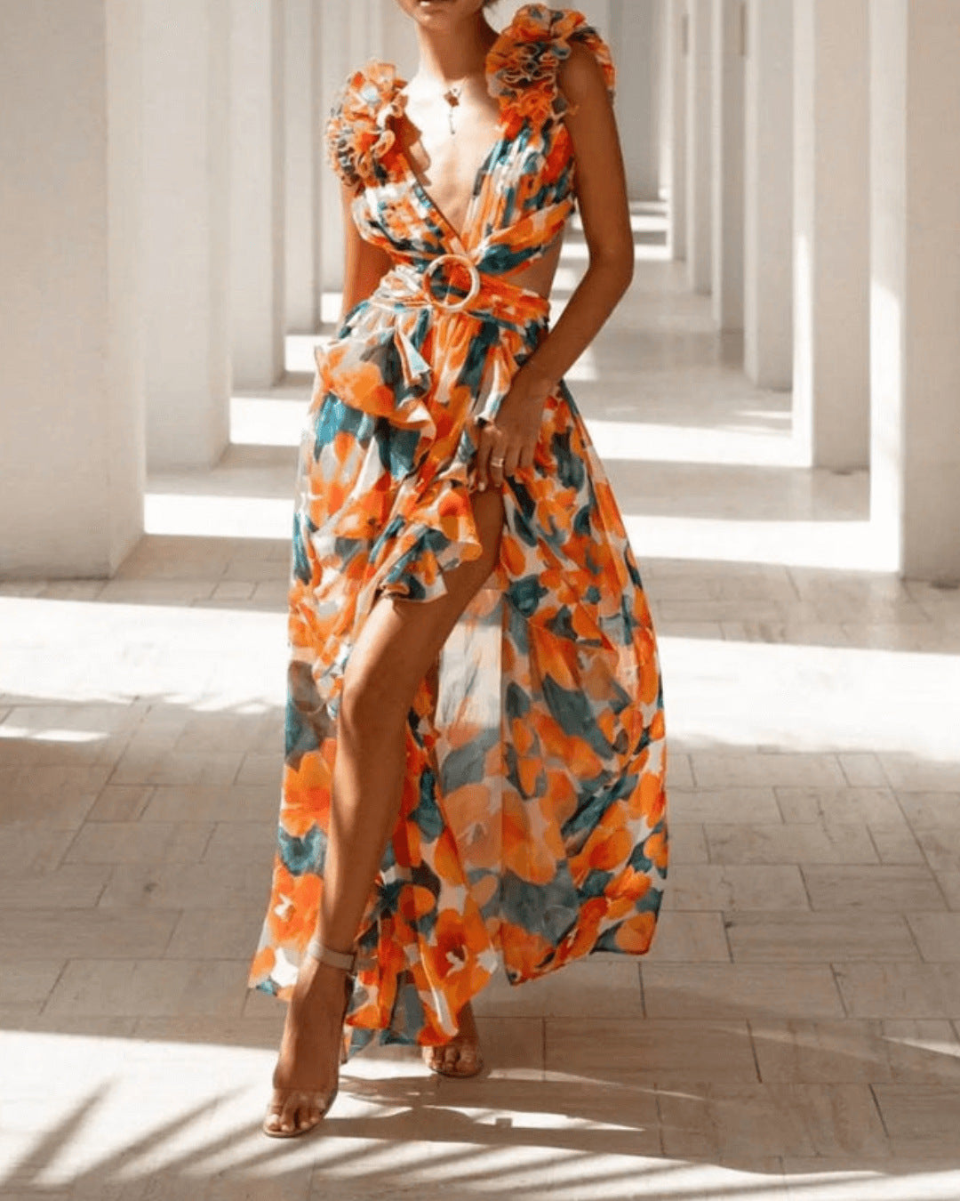 Zomerjurk Dames – Romantische Bloemenprint en Ruches voor een Zomerse Look