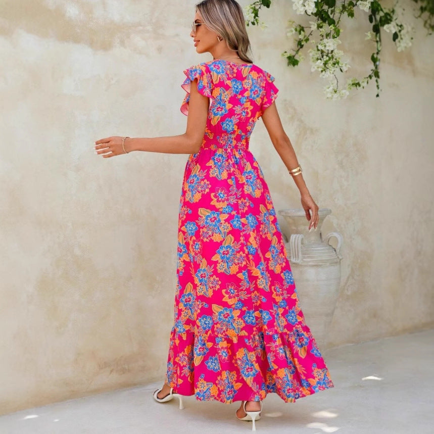 Emile | Dames Maxi Jurk – Mouwloos – Bloemenprint – V-Hals – Luchtige Pasvorm