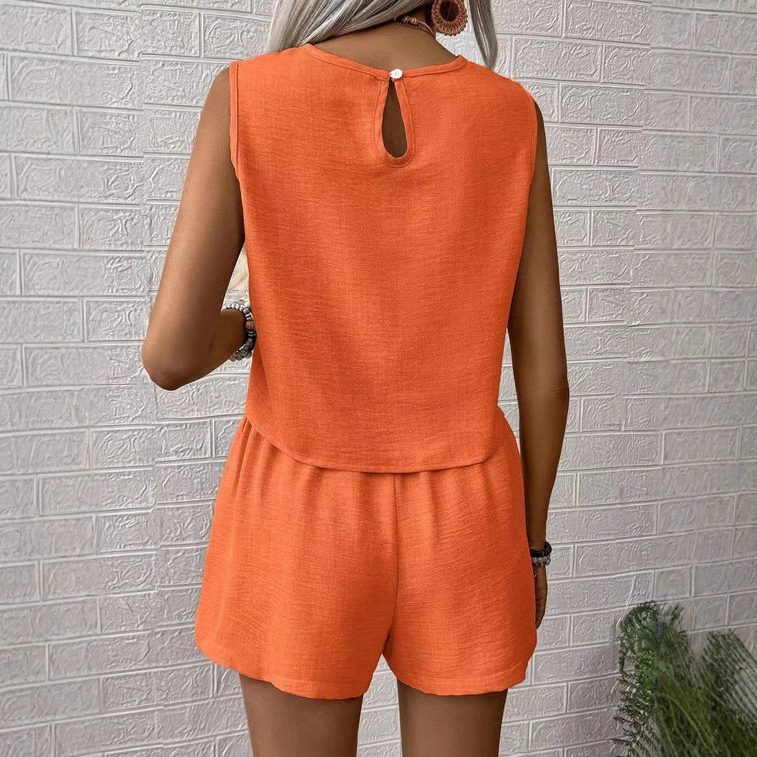 Christien | Dames Set Top en Shorts – Relaxed Fit, Mouwloos, Ademende Stof, Cropped