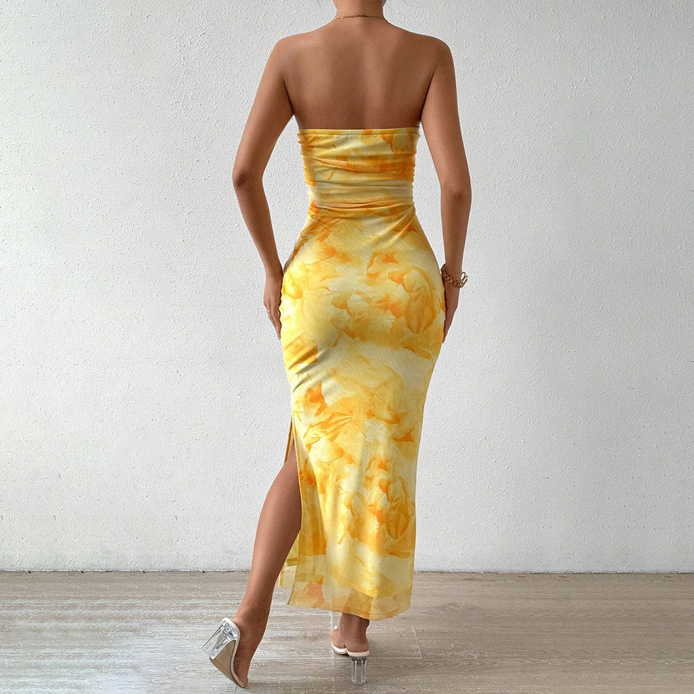 Neeltje | Dames Strapless Maxi Jurk – Slim Fit – Mesh – Zijsplit