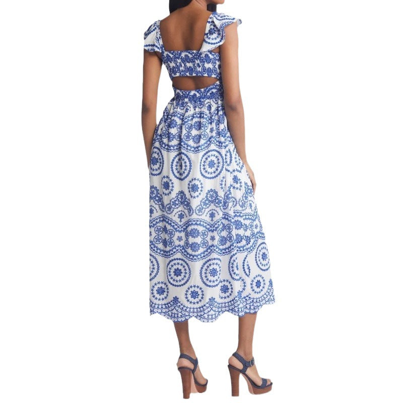 Isaura | Dames Midi Jurk – Vierkante Hals – Ruffle Mouwen – Relaxte Pasvorm – Natuurlijke Stoffen