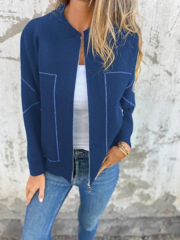 Dames gebreid jack | Wolmix met relaxed fit, ritssluiting en zijzakken